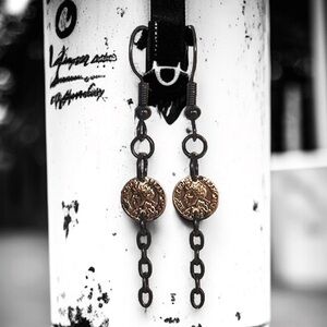 5 For $25💫Long Alternative Miniature Dark Gold Coin Black Chain Dangles